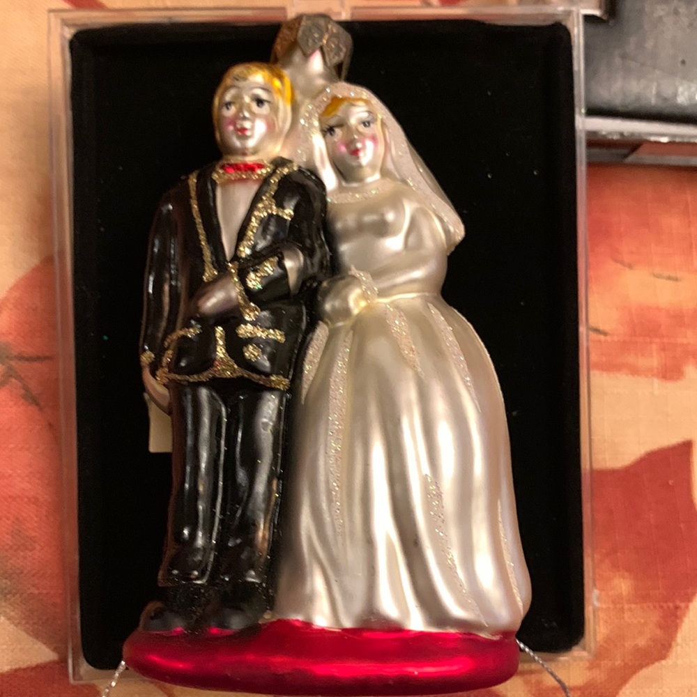 Our First Christmas, handcrafted and painted glass ornament, vintage. EUC